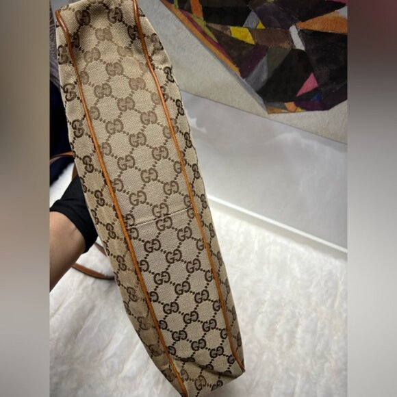 GUCCI-121023 1669 Monogram Canvas Tote Brown Leather Handle - Picture 7 of 13